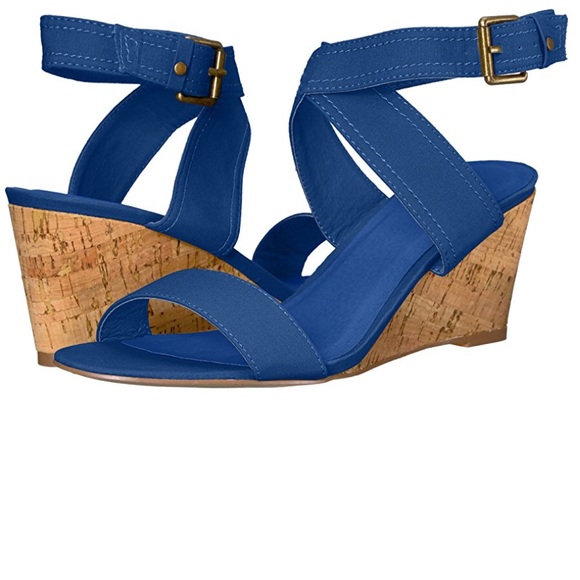 Blue Ankle Strap Kitten Heel Wedge Sandals - Picture 5 of 5